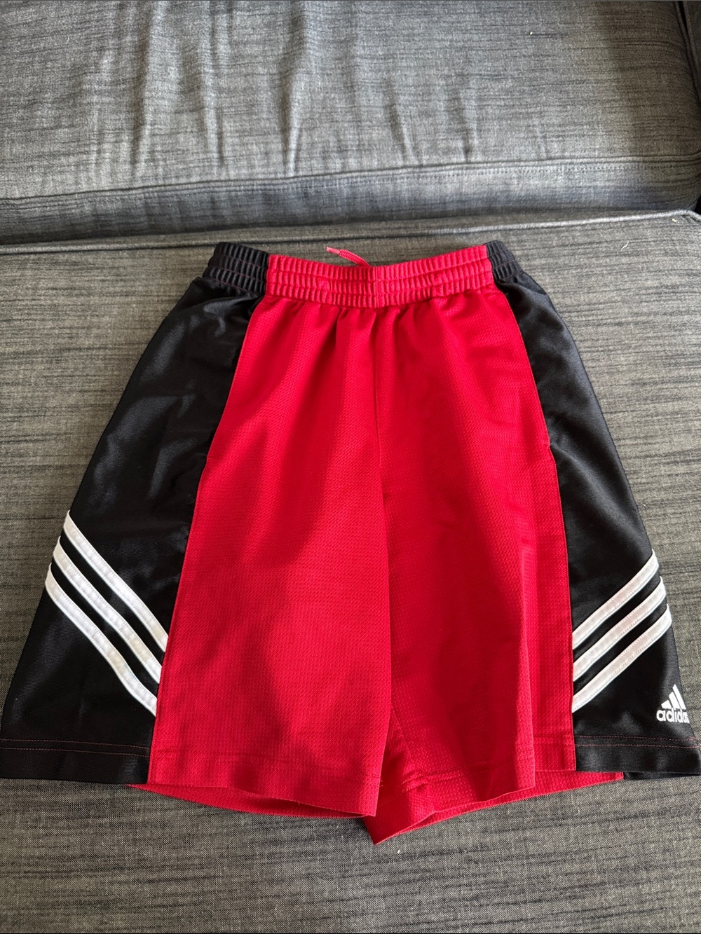 adidas Red and Black Boys' Athletic Mesh Shorts